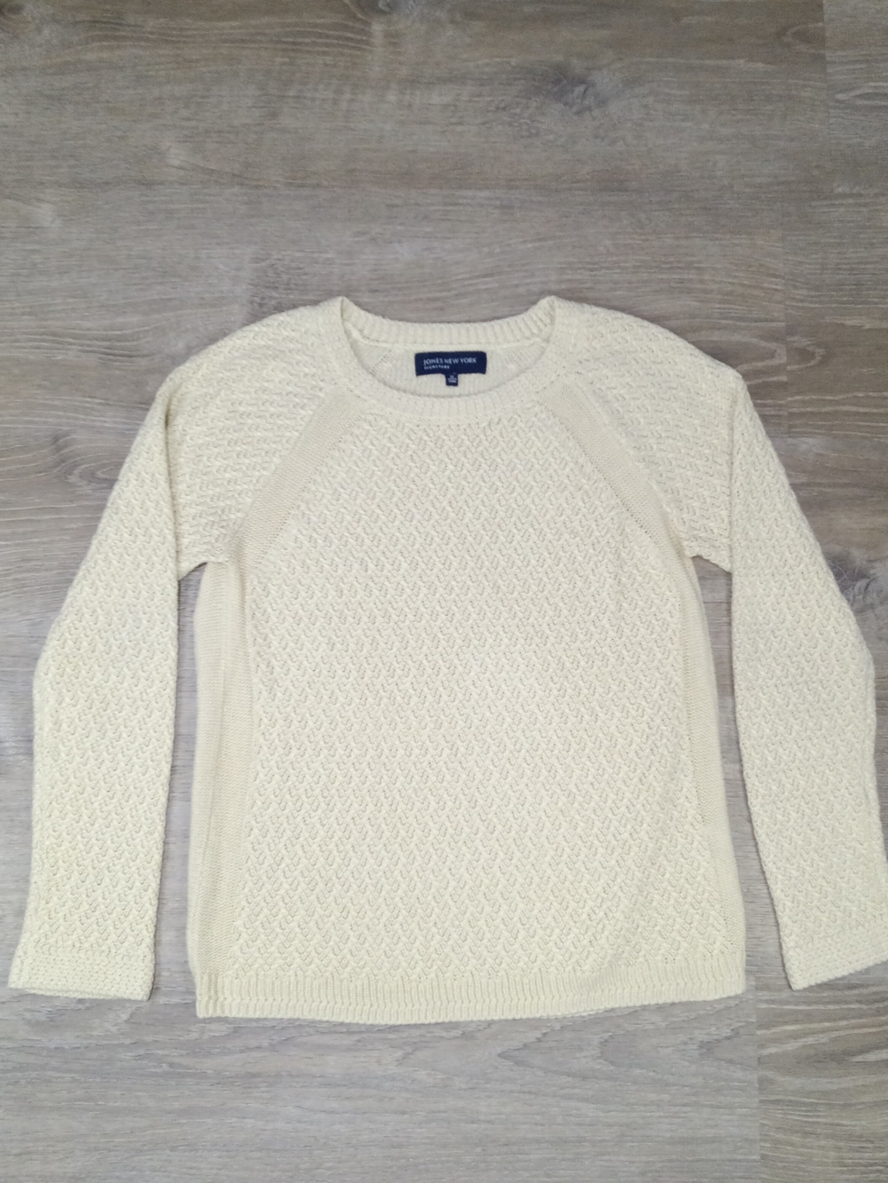 Jones New York Signature Crochet Knit Crewneck Sweater - Light Yellow